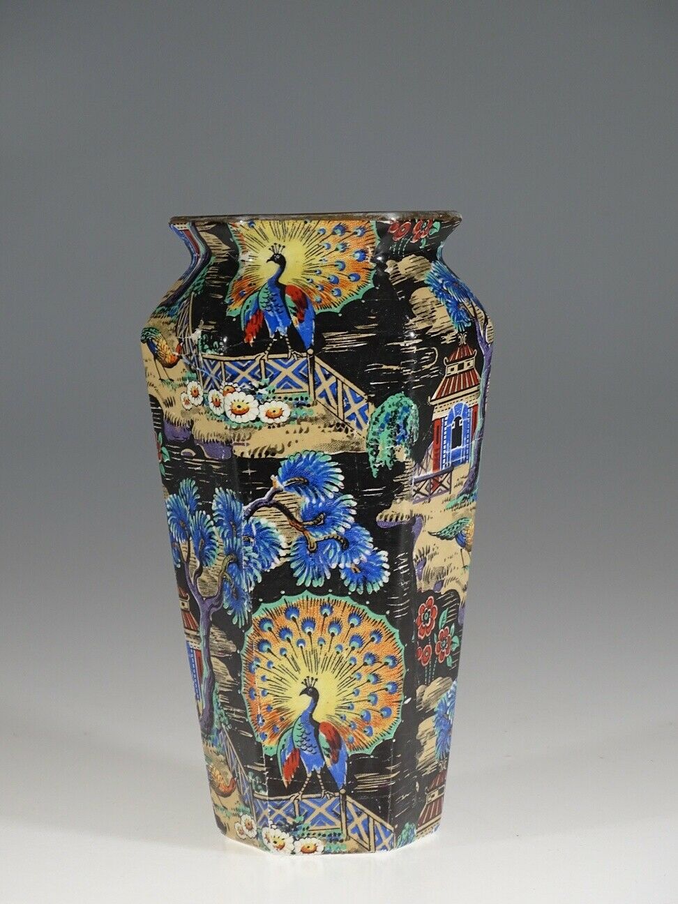 Longton China Chintz 'japanese Garden' Hexagonal Vase, England C.1930