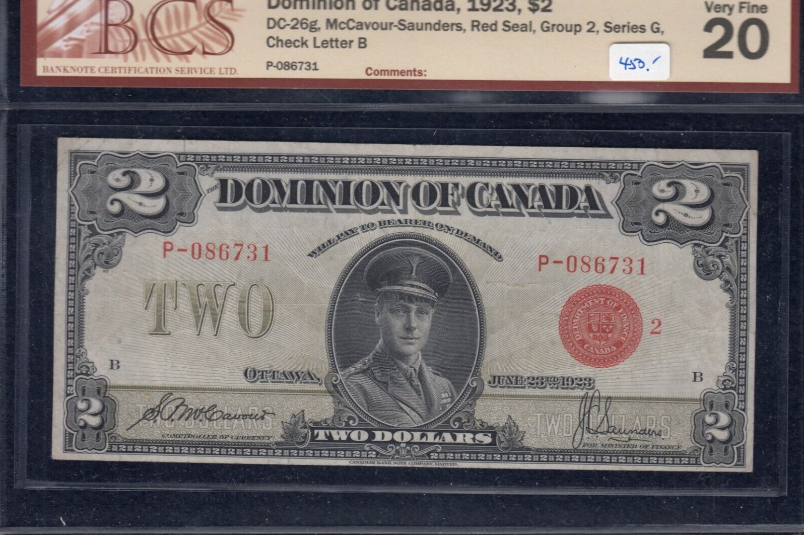 1923 Dominion Of Canada $2 - Dc-26g. Bcs Vf 20  P-086731/b