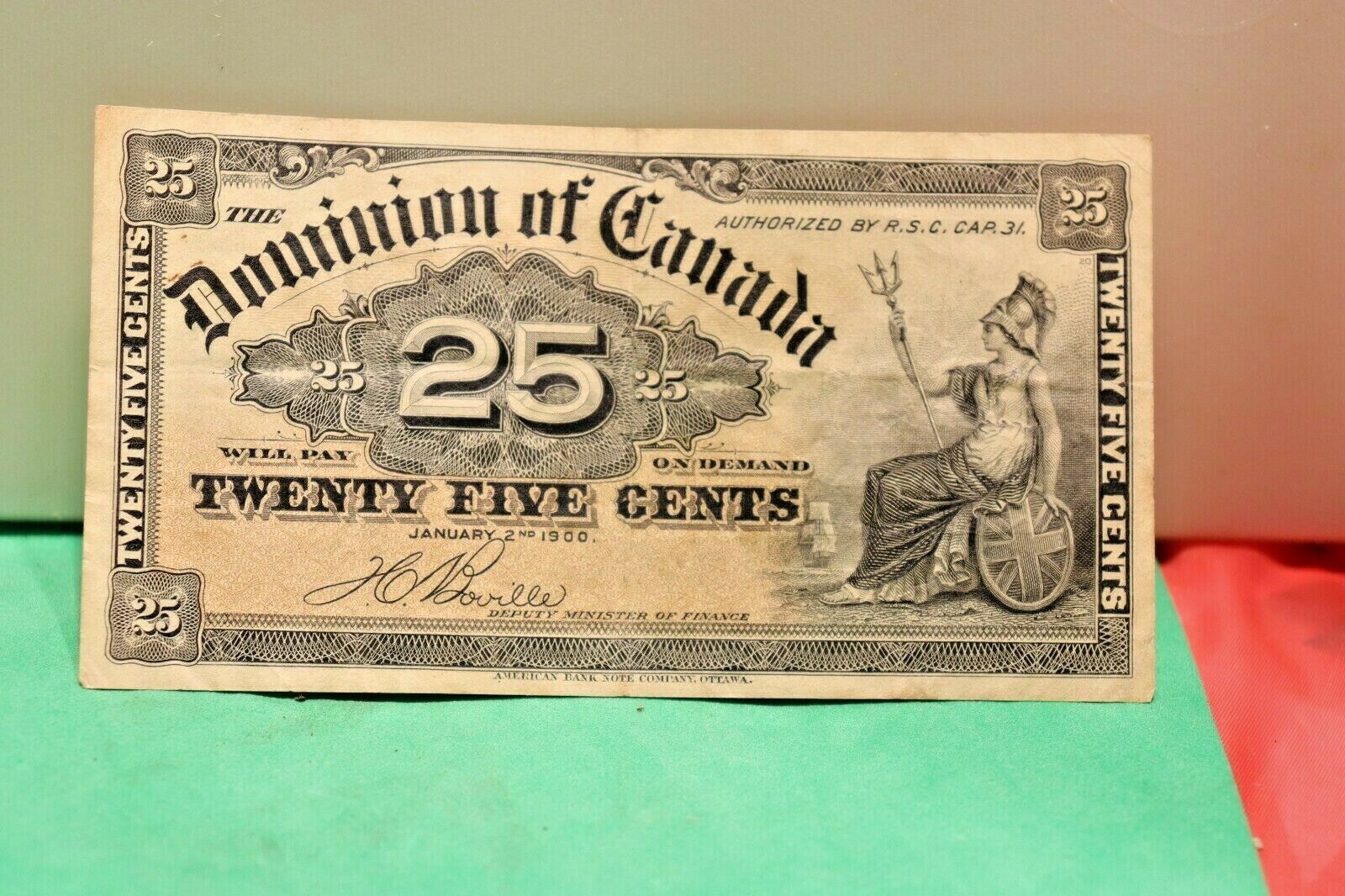 1900 Dominion Of Canada 25c Cent Bank Note Ottawa Fractional Currency