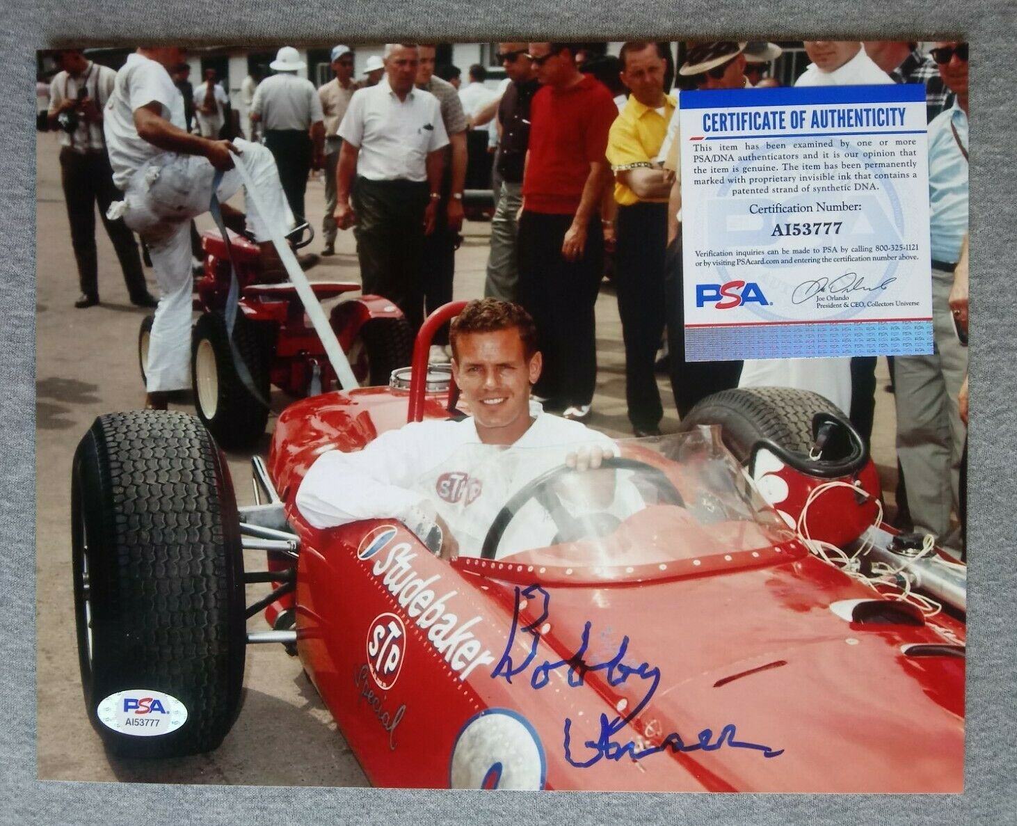 1965 Indy 500- Bobby Unser Autograph 8x10 Portrait Photo Psa/dna Ai53777