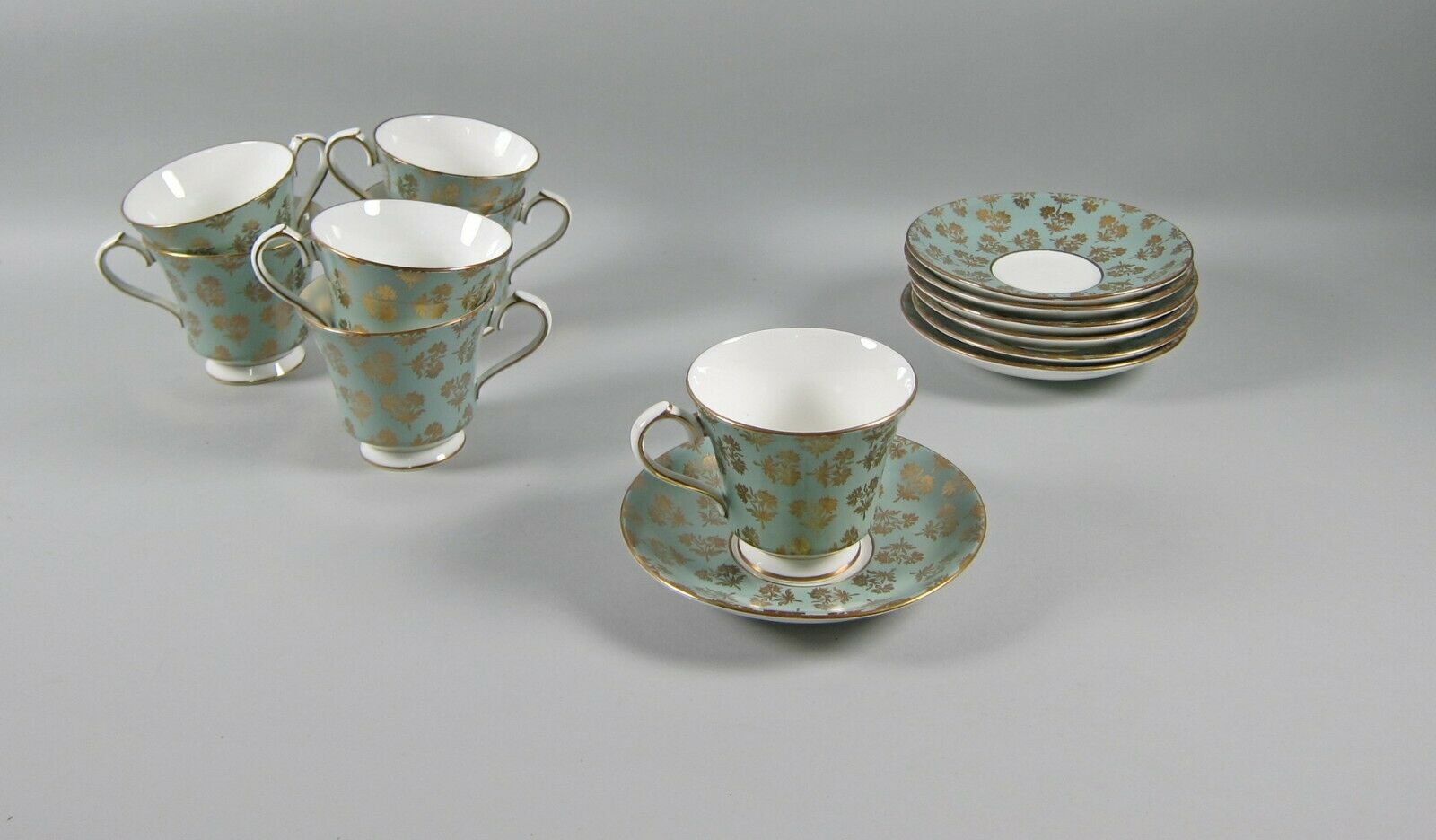 Lot Of 7 Aynsley China 2967-gold On Sage Cup & Saucer Sets