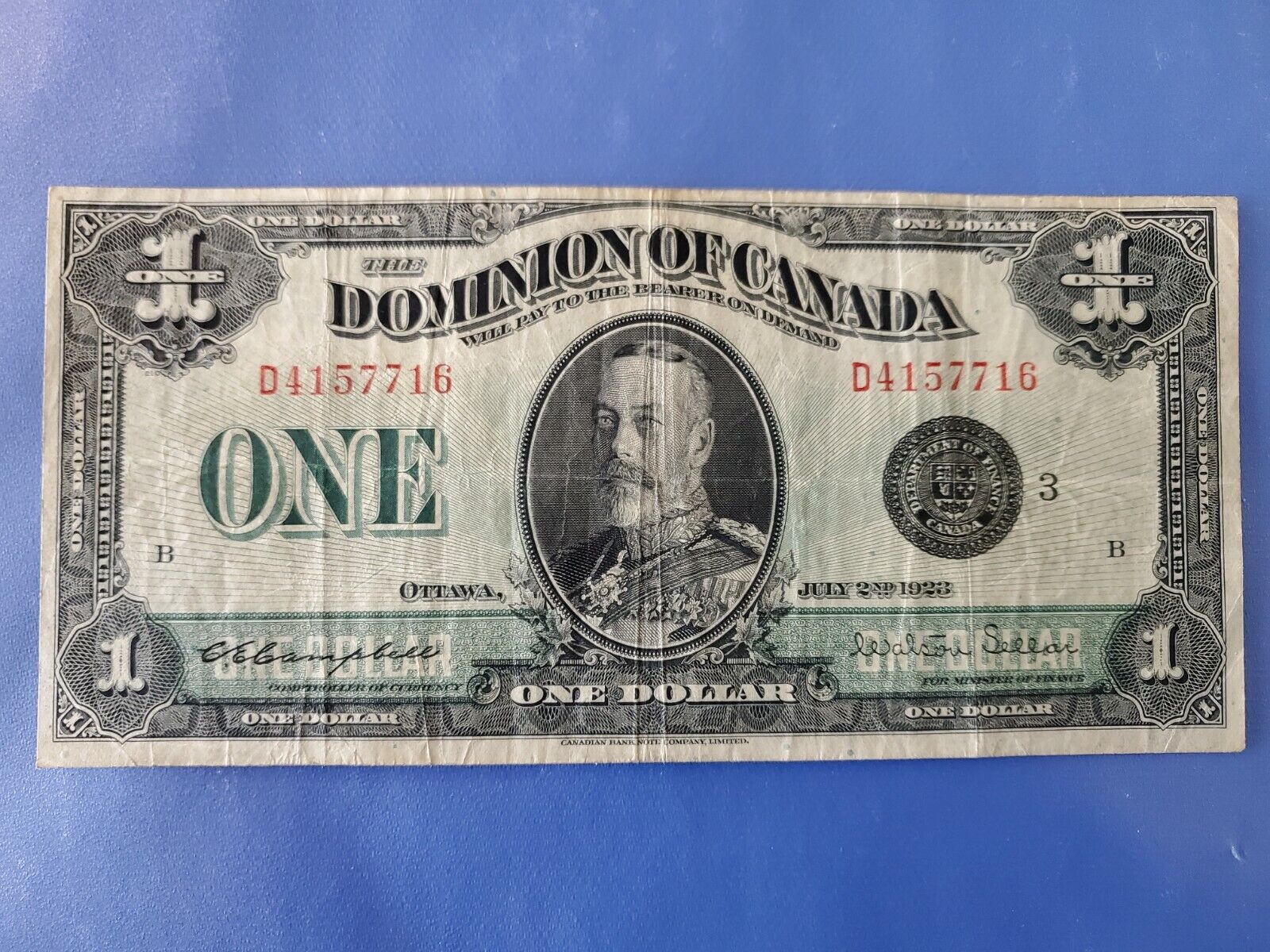 1923 1 Dollar Dominion Of Canada Black Seal  #d4157716
