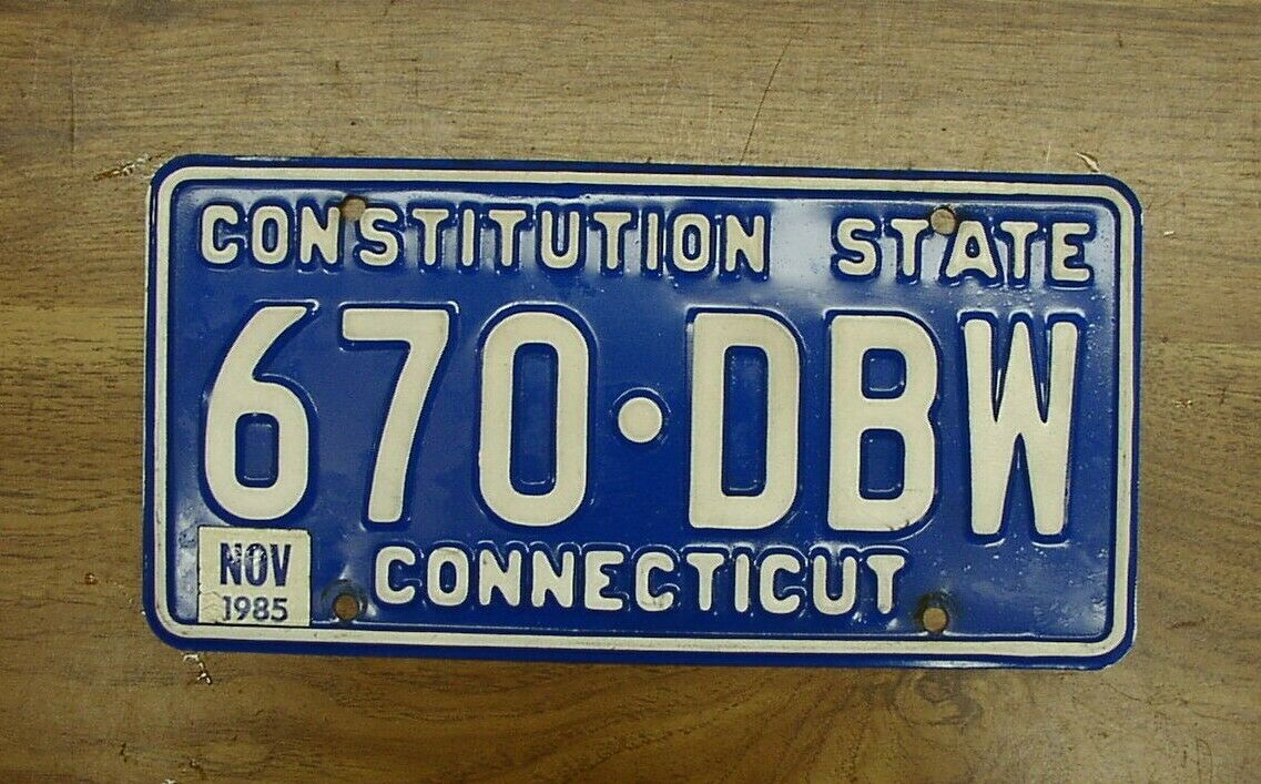 Vintage Connecticut Vanity License Plate,670-dbw,white On Blue