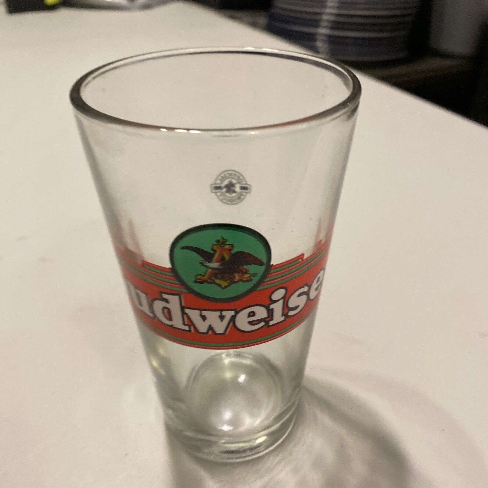 Budweiser Beer Glass 6" Clear Green Eagle Circle Official Product Seal