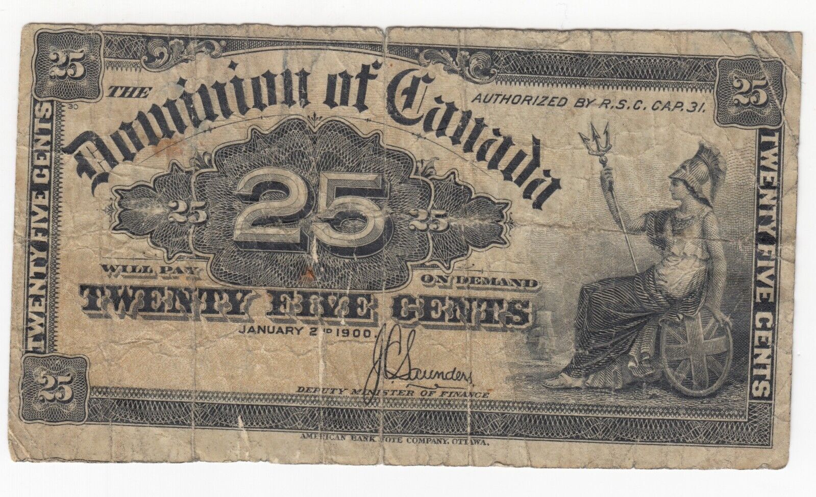 1900 Dominion Of Canada 25 Cents Note - Saunders
