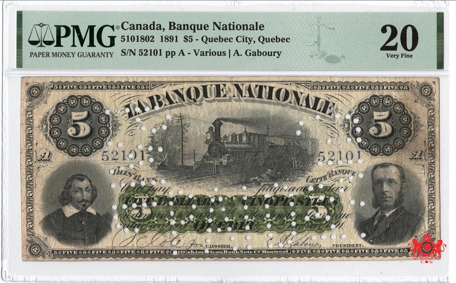 1891 La Banque Nationale 5$ 52101 - Pmg Vf20 - 5101802