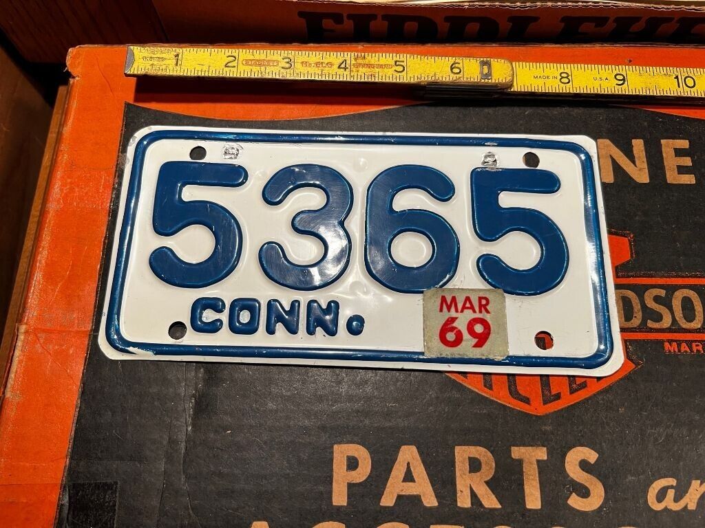 Connecticut Motorcycle License Plate,1969, Original,no-reserve!!