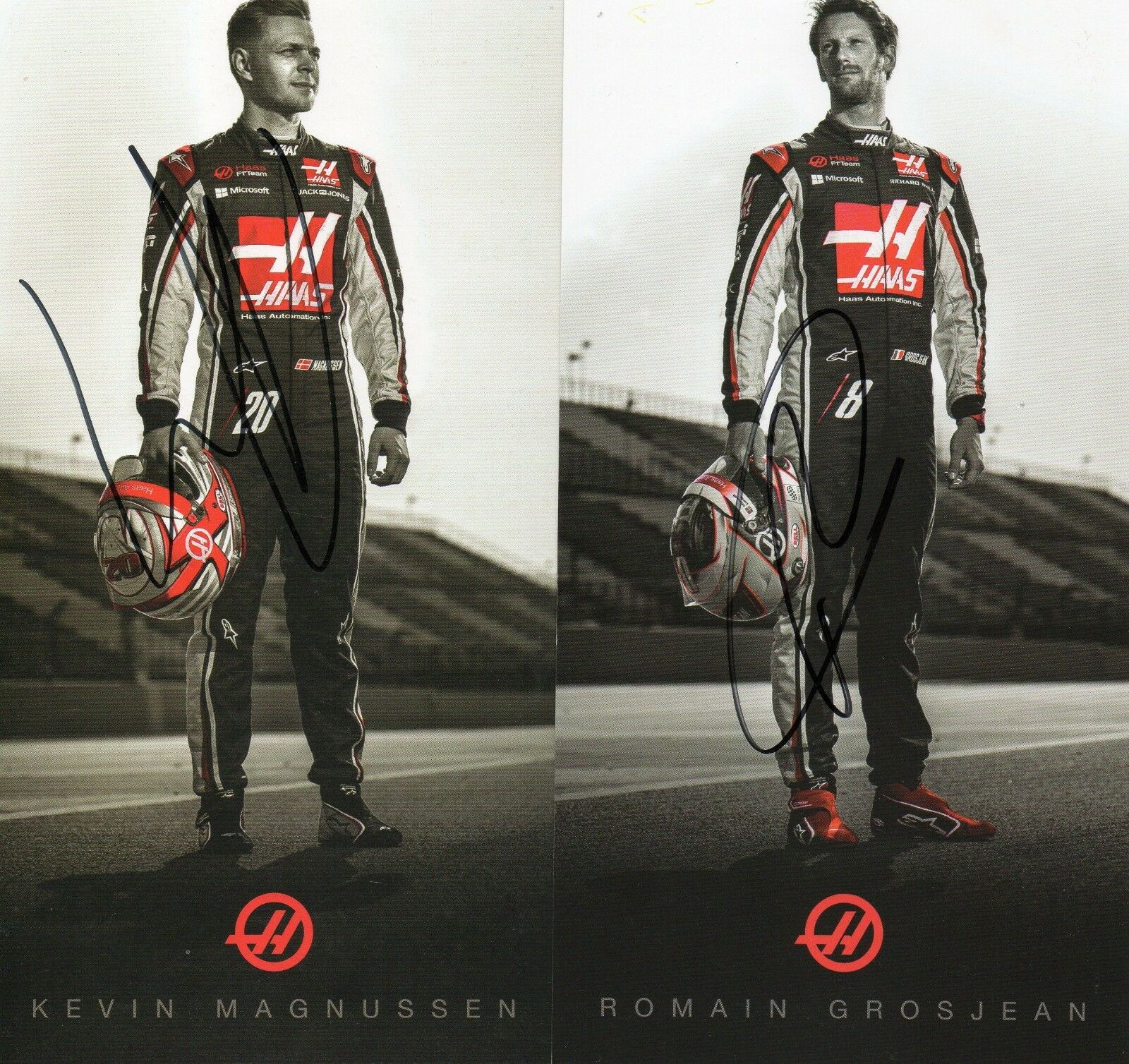 Kevin Magnussen, Romain Grosjean Signed Official Cards Haas F1 Team 2017!