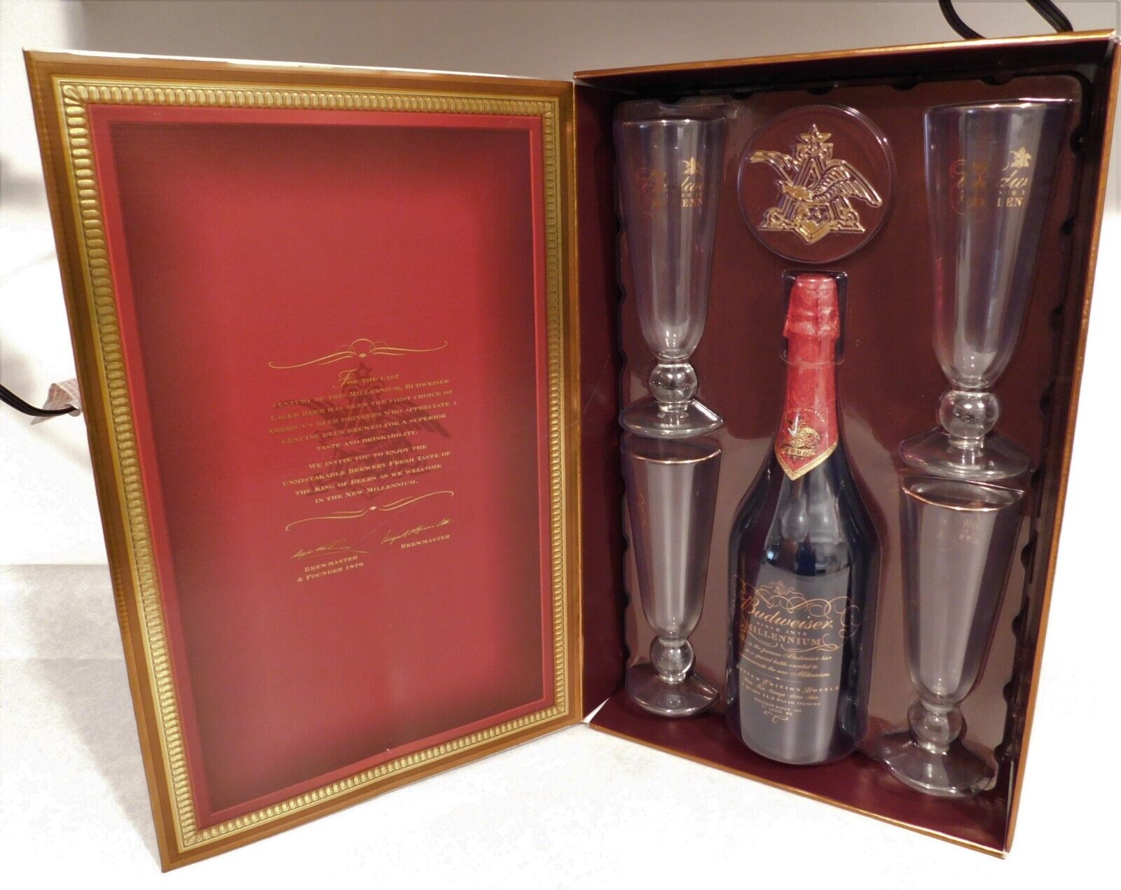 Budweiser Millennium Limited Edition Set Bottle & Four Glasses W/original Box