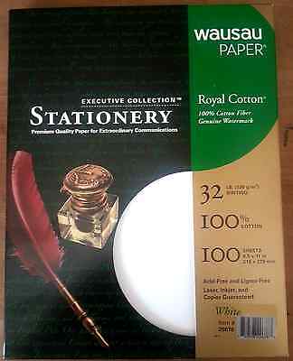 Royal 100% Cotton White Resume Stationery Paper - 8.5 X 11-32# 100 Sheets/box