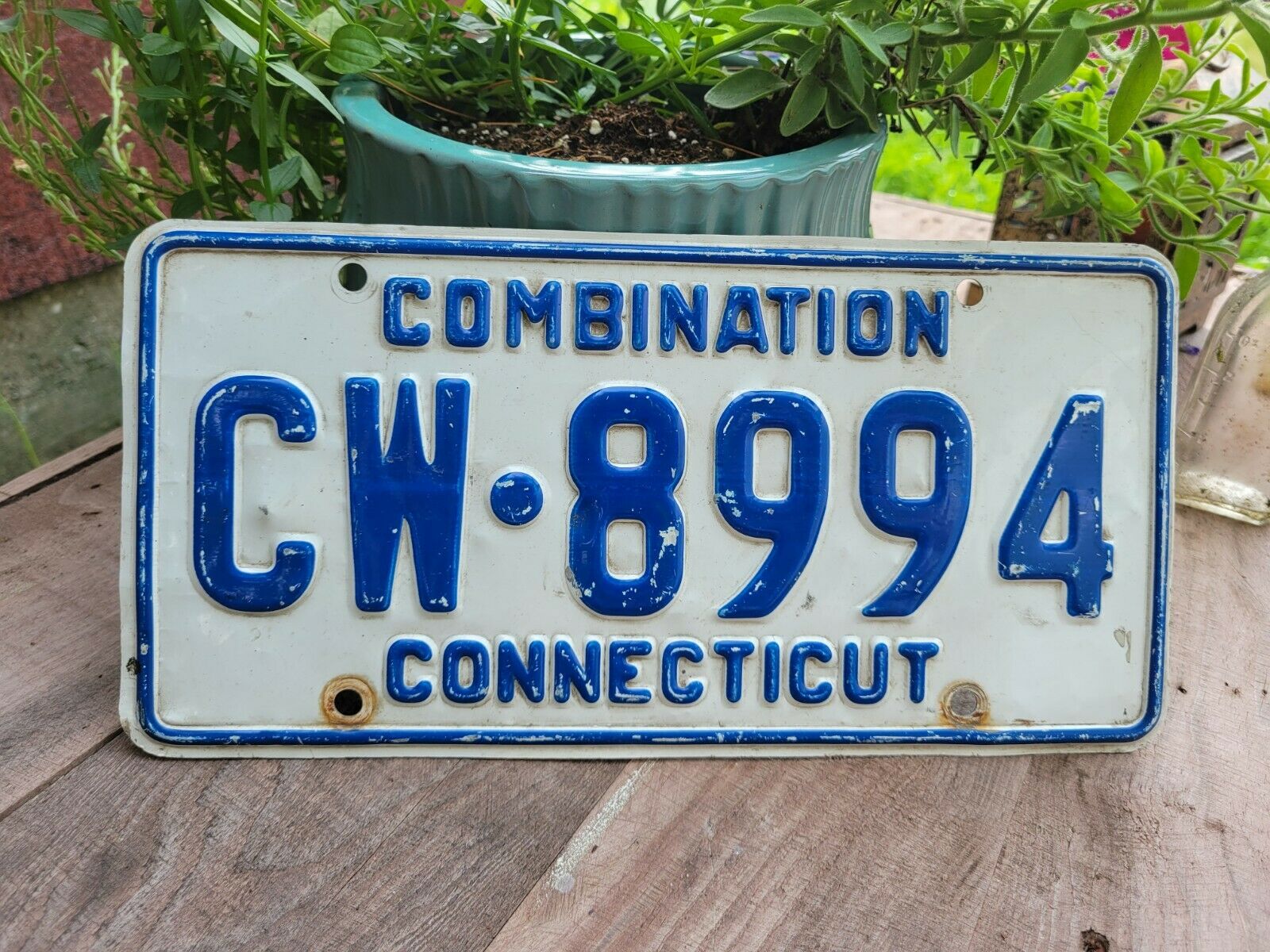 1974 Connecticut Combination Truck License Plate Blue White Cw 8994 Original