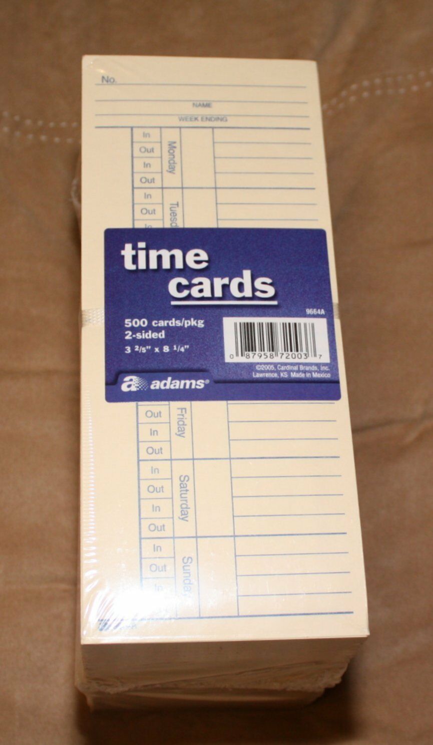 500 Ct Time Cards Punch Employee Payroll Amano Clock 2 Sided Adams 9664a New