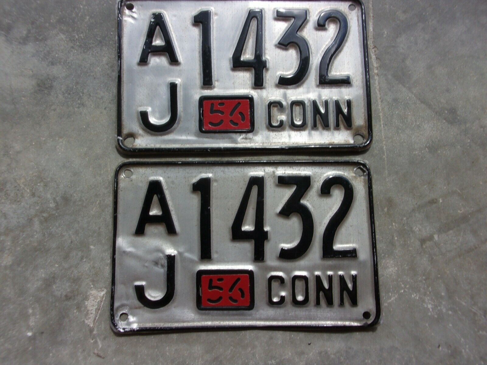 Connecticut 1956 License Plate  Pair #  A/j 1432