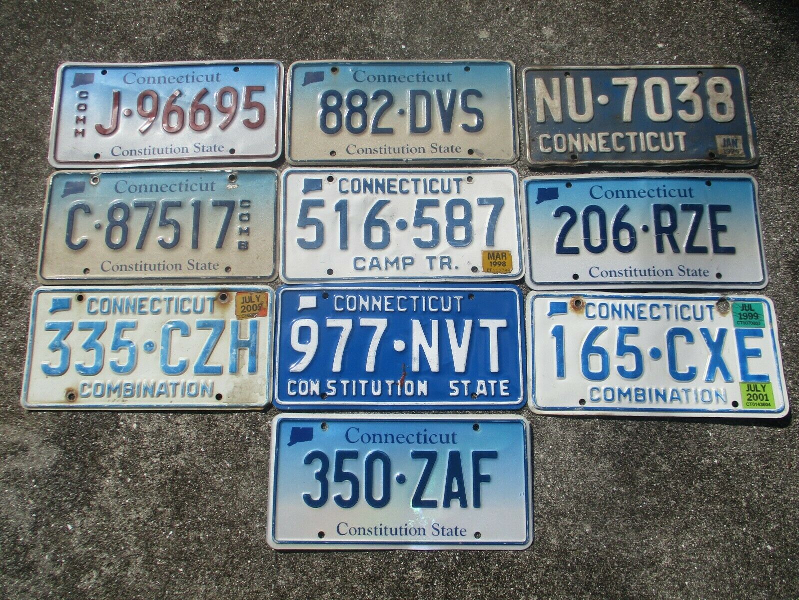 10 Connecticut License Plate Lot For Collecting Or Decorating Man Cave # 1