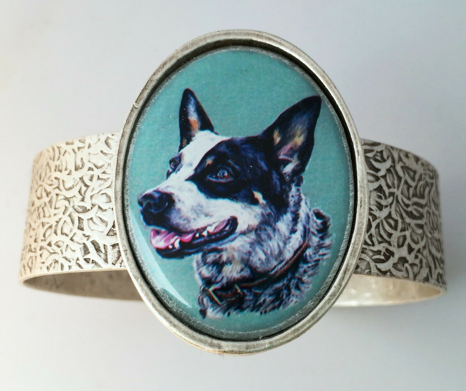 Australian Cattle Dog Queensland Heeler Original Art Silver Cuff Bracelet