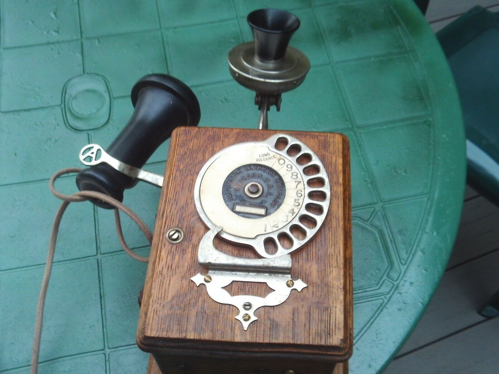 Antique Oak-strowger Automatic Electric 11 Digit Dialer Wall Telephone Box-1905