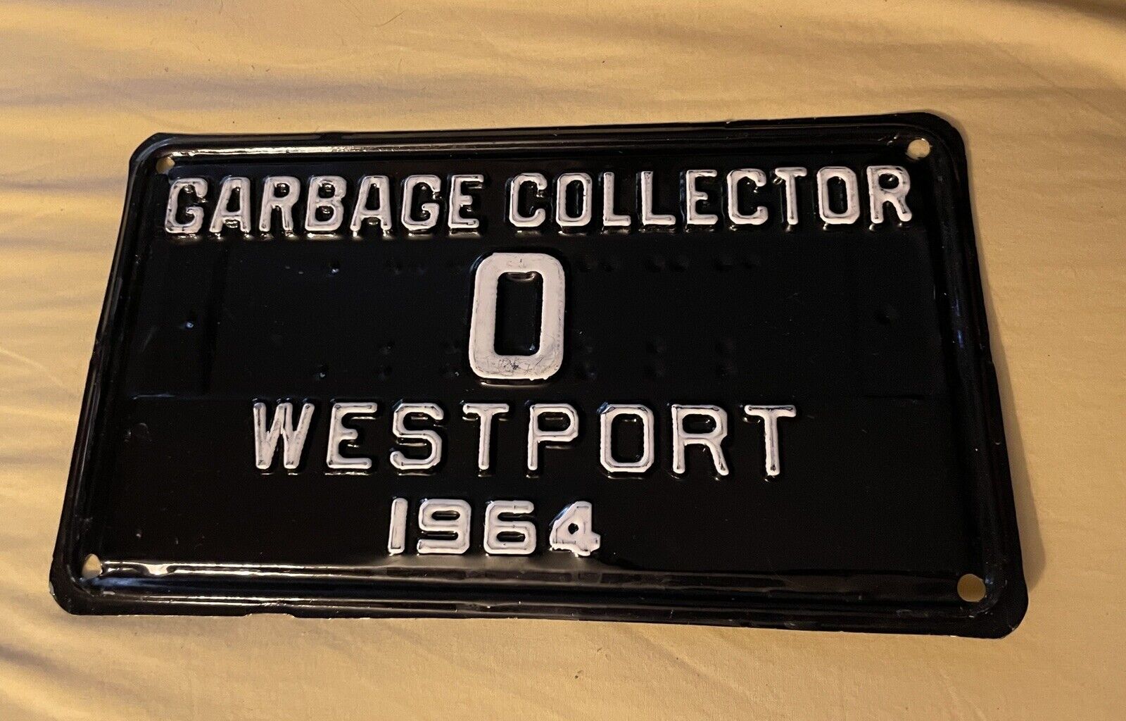 Vintage 1964 Westport Connecticut Garbage Collector License Plate 0 Zero # Ct