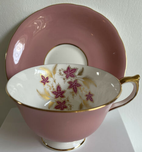 Vintage Aynsley Pink Tea Cup & Saucer Florals Inside Cup England Bone China