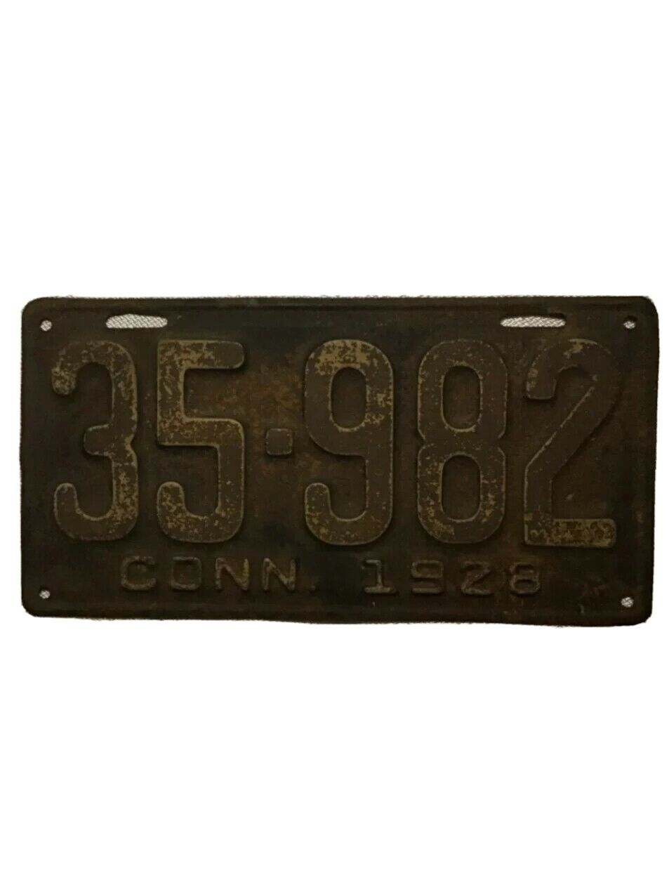 1928 Connecticut License Plate Tag 35-982 Rectangle Embossed